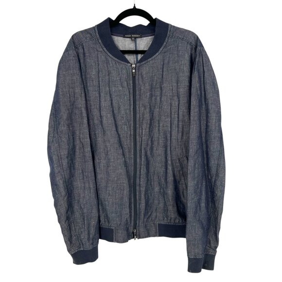 Robert Barakett Harrison Bomber Jacket Cotton Linen Blend Navy Blue Size XL - Picture 2 of 15